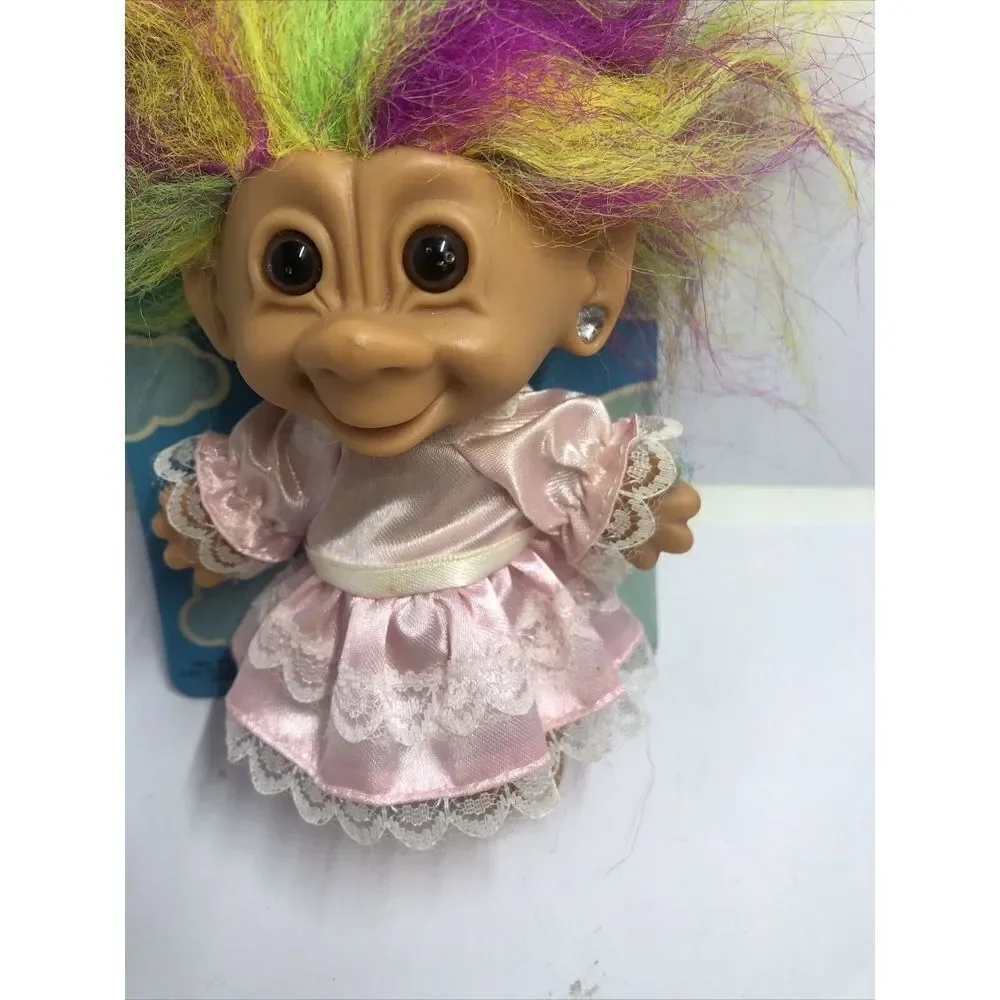 Vintage Bright of America Troll Doll Rainbow Hair Heart Earring